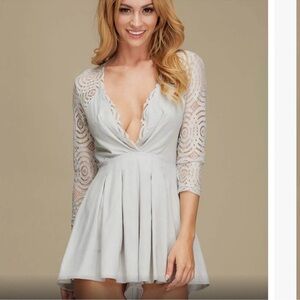 Selfie Leslie Clarissa Sexy Night Out Romper Grey Lace Fairy Date Cocktail